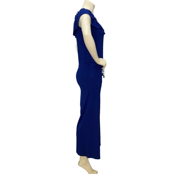 LAUREN RALPH LAUREN Royal Cobalt Blue Off Shoulder Flounce Soft Crop Jumpsuit,XS - Picture 5 of 13